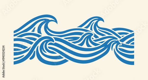 Stylized Blue Ocean Waves Pattern.