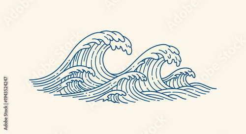 Stylized Blue Waves Illustration.