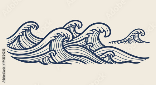 Stylized illustration of powerful ocean waves crashing.