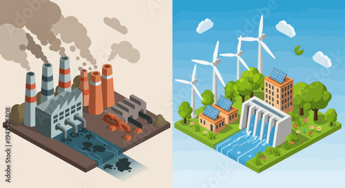 Industrial Pollution Versus Green Energy Solutions for a Sustainable Future.