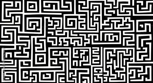 Intricate Black and White Maze Pattern Abstract Design.