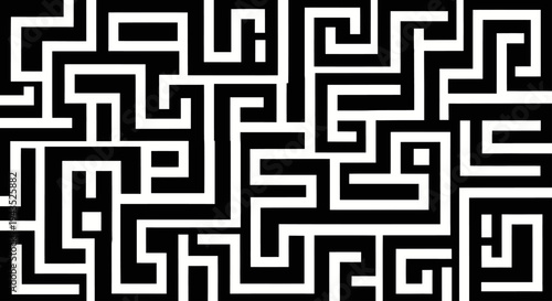 Intricate Black and White Maze Pattern with Complex Paths and Dead Ends.
