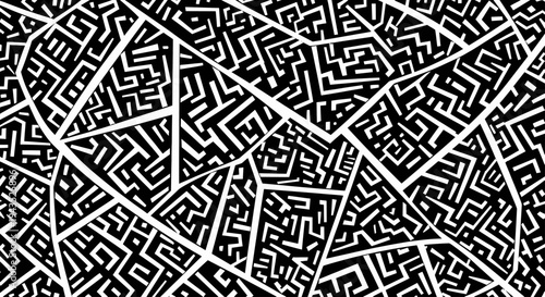 Intricate Black and White Maze Pattern Abstract Geometric Design.