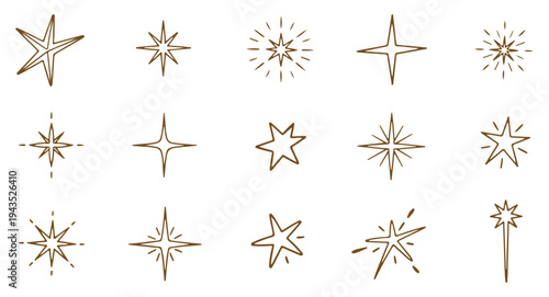 A collection of various hand-drawn star and burst geometric designs