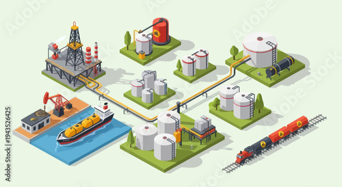 Isometric Oil and Gas Industry Infrastructure Network.