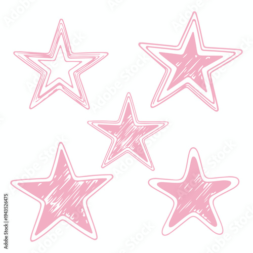 Five pink stars with varying degrees of shading and outlines arranged in a cross pattern