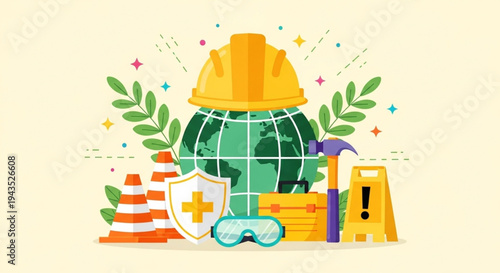 Work Safety Day Global safety and security in a protective and secure working environment with protective gear