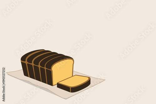 Fresh sliced bread loaf on paper minimalist food illustration.
