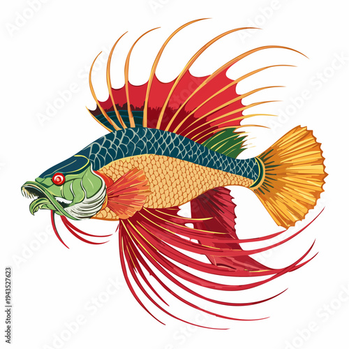 Bioluminescent Dragonfish Illustration Glowing in Deep Sea Abyss Vector Art