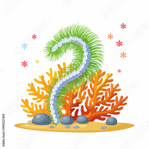 Feather Duster Worm - Christmas tree worm (Spirobranchus), colorful spiral plumes on coral. 