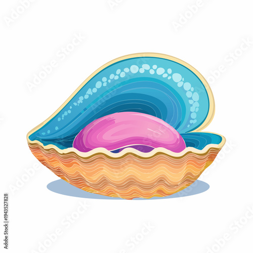 Giant Clam Kima Tridacna Vector Illustration Featuring Wavy Shell Edge and Colorful Mantle Marine Life Design
