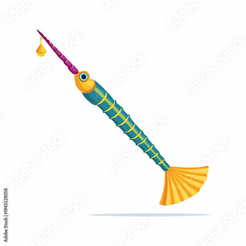 Detailed vector illustration of a Pipefish, a colorful marine creature from tropical coral reef ecosystems, perfect for underwater nature and wildlife designs.