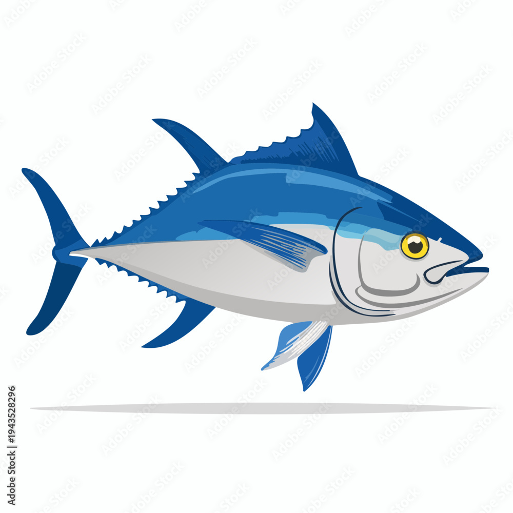 Fototapeta premium Skipjack Tuna Fish Vector Illustration Isolated on White Background - Marine Life and Seafood Concept