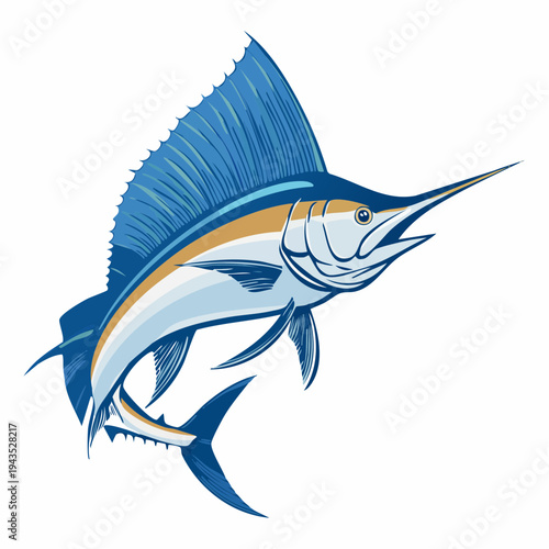 Majestic Sailfish Jumping in Ocean Vector Illustration - Powerful Marine Game Fish Design
