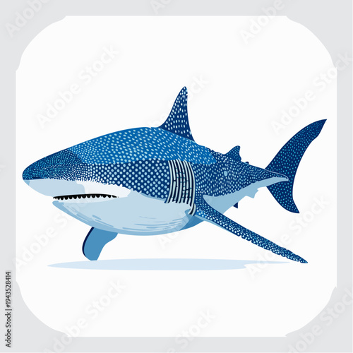 Majestic Whale Shark Swimming in Deep Blue Ocean Water Vector Illustration