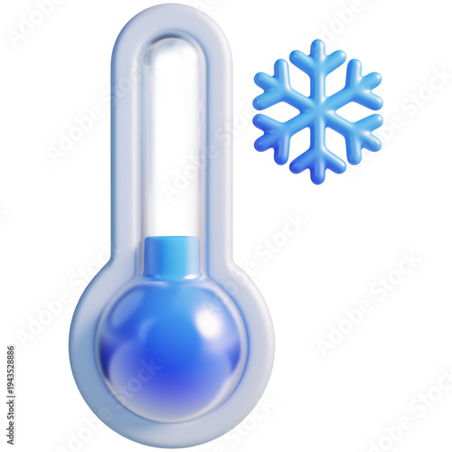 Cold Thermometer 3d render icon in cartoon plastic style minimal isolated on transparent white background	