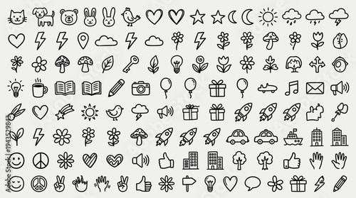Collection of Hand Drawn Doodle Icons and Symbols.