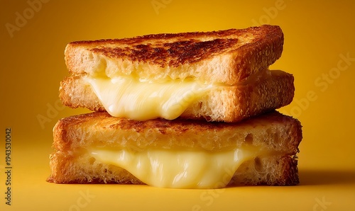 Crunchy artisan sourdough grilled cheese with gooey melted cheese stretch and bold commercial food photography styling