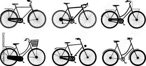 BMX rider silhouettes performing freestyle bicycle tricks and jumps extreme cycling sport action vector illustration collection isolated on white background