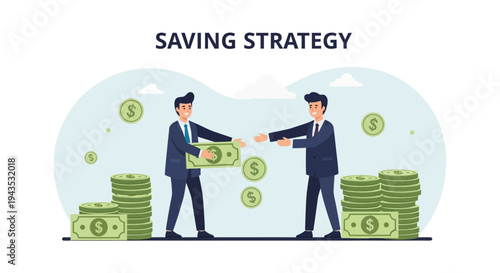 Businessmen Exchanging Money Saving Strategy Illustration.