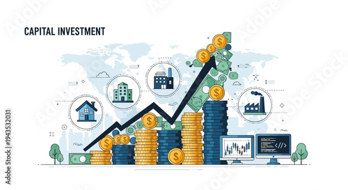 Capital Investment Growth Graph with Coins.