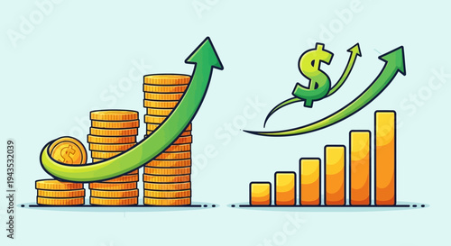 Coins and Dollar Sign Graph Illustration.