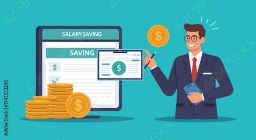 Man Managing Savings on Mobile Device.