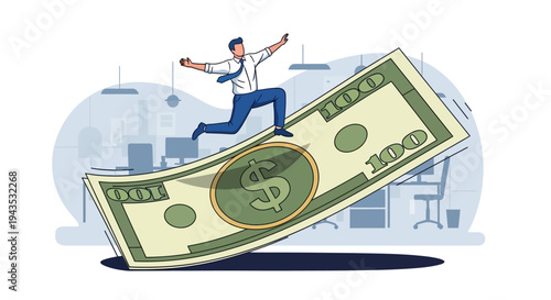 Man Running on Large Dollar Bill.