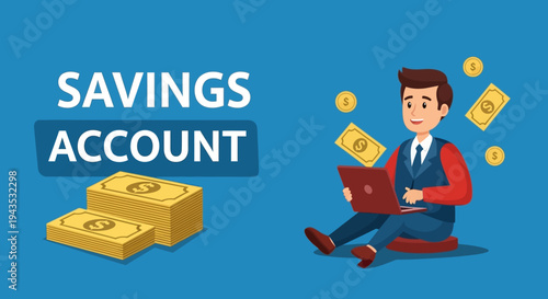 Man Using Laptop with Savings Account.