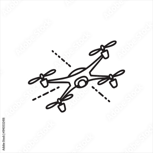 WebOutline sketch of four rotor unmanned aerial vehicle. Graphic showing tech gadget used for filming surveillance and toy flight hobby activity