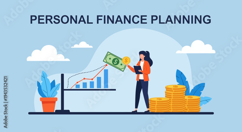 Woman holding money near financial charts.