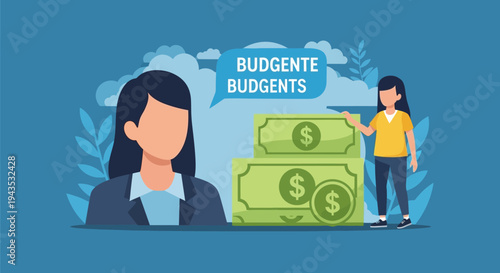 Woman Standing Near Stack of Money.