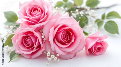 Pink roses with baby's breath flowers