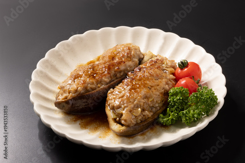 Bild auf Leinwand なすの肉詰め　焼き