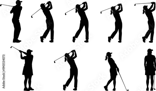 Silhouettes of male and female athletes running in dynamic action poses, vector illustration set of jogging people with abstract motion lines, fitness, sport, and marathon graphic elements.