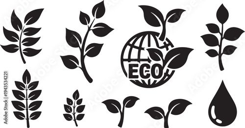 Eco friendly symbols and icons for sustainable living concept