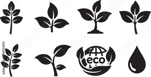 Eco friendly plant icons and logos on white background