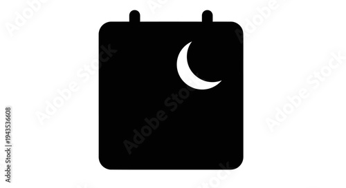 Black calendar with crescent moon.