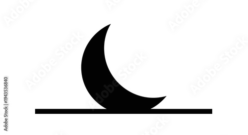 Black crescent moon on horizon line.