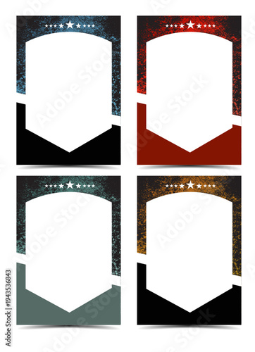 sport player cards photo border frame template set with grunge texture