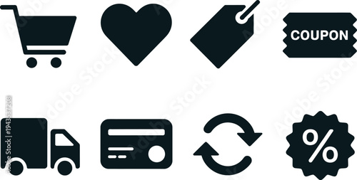 Shopping and delivery icons set, e-commerce and retail symbols, online store pictogram collection
