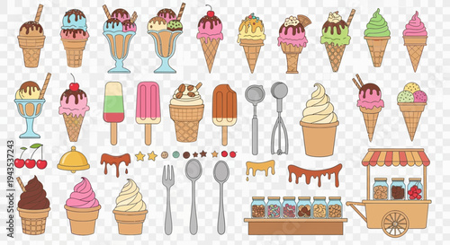 Variety of Cartoon Ice Cream Illustrations.