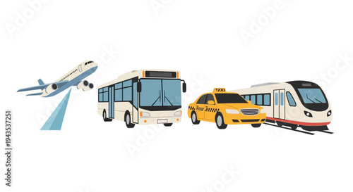 Airplane Bus Train Car Transportation Modes.