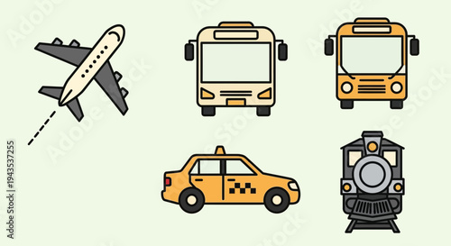 Airplane Train Bus Taxi Cab Transport.