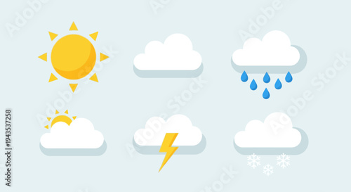 Weather Forecast Icons Set with Clouds and Sun.