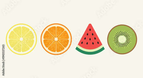 Assorted Fruit Slices Lemon Orange Watermelon Kiwi.