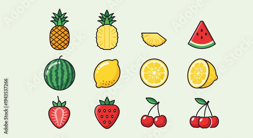 Assorted Fruits and Fruit Slices Illustration.