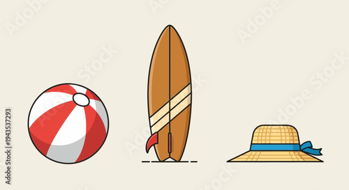 Beach Ball Surfboard Sun Hat Summer.