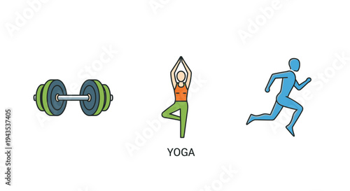 Fitness icons dumbbell yoga running exercise.