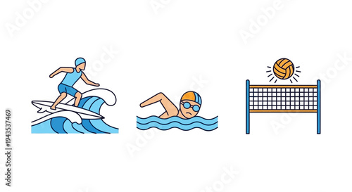 Surfer Swimmer Waterpolo Ball Net Illustration.